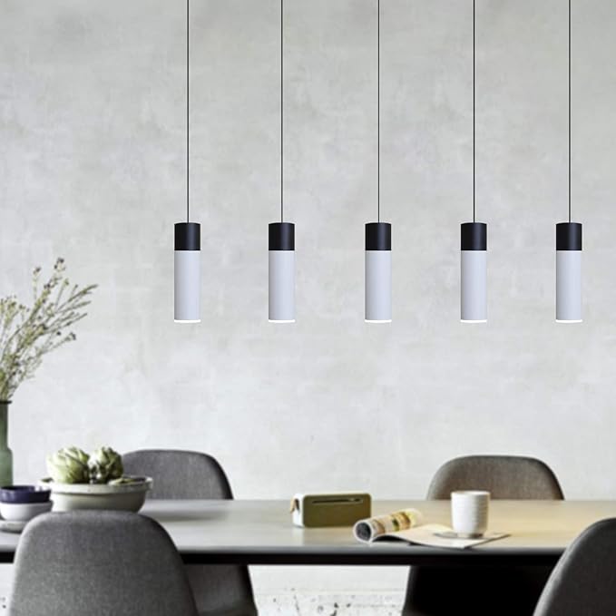 Vela 5 Mini Pendant Lighting Black-White - LED Hanging Light Fixture for Kitchen Island, Bar, Foyer - Cluster Pendants - Dimmable, Adjustable Wire, Lamp Bulb Included