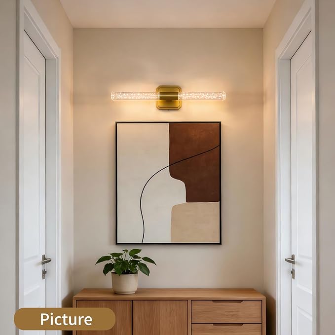 HISTAR Battery Operated Wall Sconce, 10000mah Rechargeable Gold Crystal Wall Sconce, 3 Colors 360° Rotate Wireless Wall Scone Decor for Bathroom Bedside Hallway Picture, 20.5 Inch