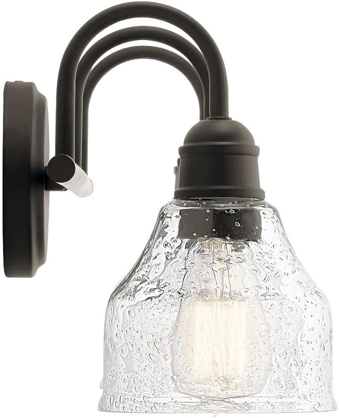 Kichler Avery 3-Light Bathroom Vanity Light Fixture with Clear Seeded Glass, Industrial Farmhouse Style in Natural Brass for Damp Locations (24" x 9.25"), 45973NBR