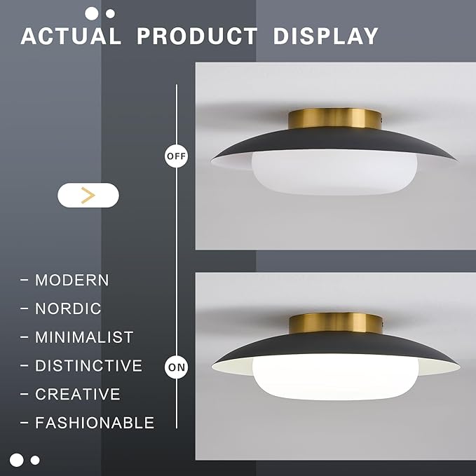 15.75 inch Modern LED Semi Flush Mount Ceiling Light - Round Matte Black and Gold 36W 5000K Daylight Not Dimmable Bright Fixture for Kitchen Master Bedroom Living Room Entryway Lighting