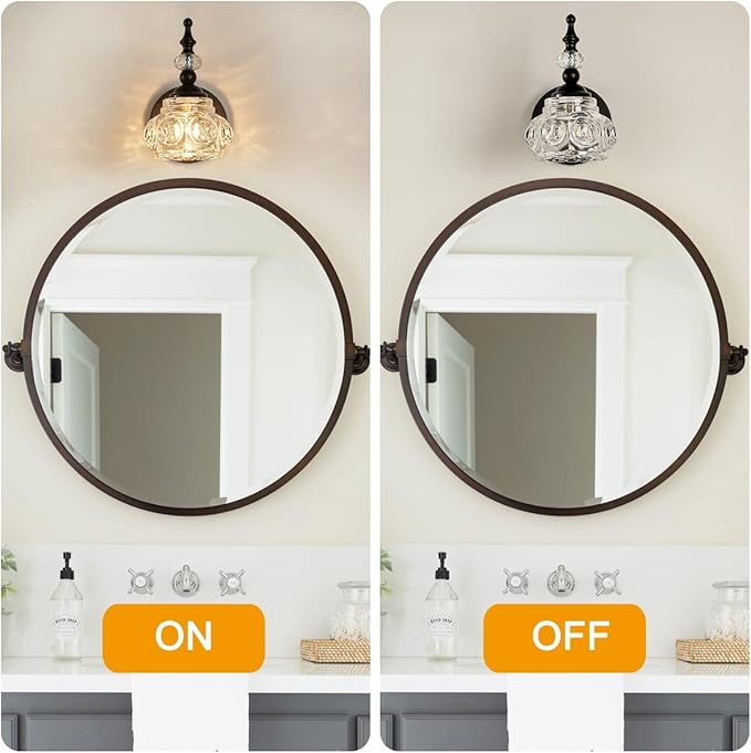 Industrial 1-Light Bathroom Vanity Light Fixture, Black Wall Source with Glass Shade, Rust-Proof and Durable, Using G9 Bulbs for Bedroom, Bathroom, Living Room