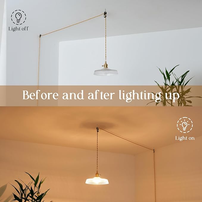 Plug in Pendant Light,9.1 Inch Glass Lampshade 14Ft Hanging Lights with Plug in Cord On/Off Switches Industrial Pendant Lights with Plug in Cord for Bedroom