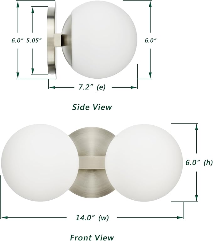Bathroom Vanity Light Fixtures, Modern 2 Lights Globe Wall Sconce Lighting Brushed Nickel, Porch Wall Mount Light Fixture for Bathroom, Mirror Cabinets Hallway Stairs (Brushed Nickel, 2-Light)