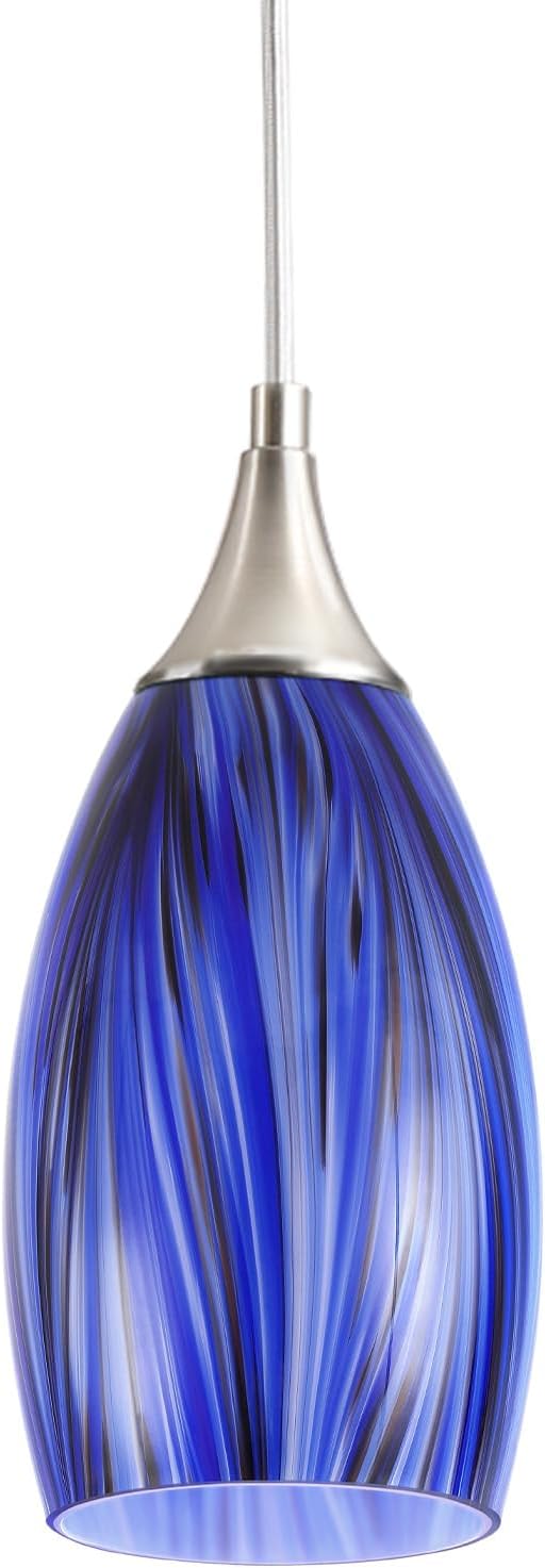 GLADFRESIT Deep-Sea Blue Pendant for Kitchen Islands – Handcrafted Elegance with Adjustable Nylon Core and Ceramic Holder, Pack of 1 for Dining Room, Entryway (Bulb Excluded)