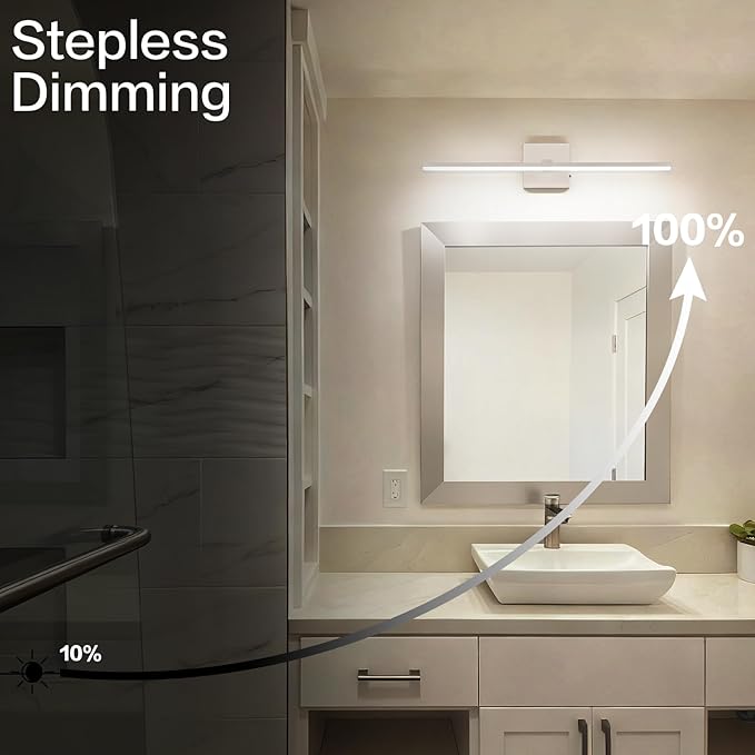 ZUZITO 24 Inch Bathroom Light Fixtures Over Mirror Brushed Nickel Arm Design Wide LED Vanity Bar 5CCT 2900K 6000K 18W 1440lm