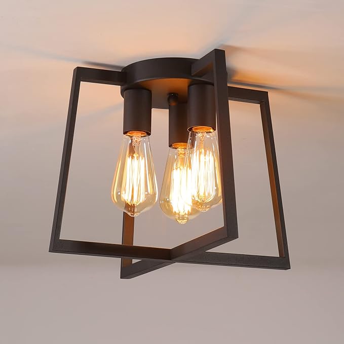 3-Light Ceiling Light Fixture,Modern Black Semi Flush Mount Chandelier,Farmhouse Industrial Ceiling Lighting for Kitchen Dining Room Bedroom Living Room Entryway Hallway Foyer