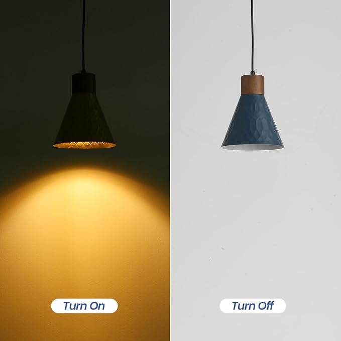 Farmhouse Pendant Lights for Kitchen Island, Modern Blue and Wood Dome Pendant Light Fixtures, Industrial Hanging Pendant Lighting for Dining Room Foyer Cafe Kitchen Sink, 3 Pack