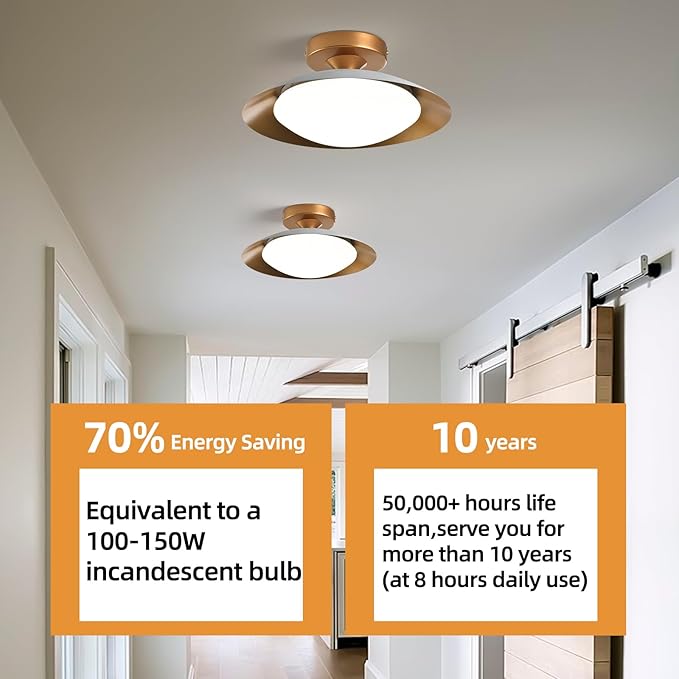 Dimmable Metal LED Flush Mount Ceiling Light, 5CCT 2700K-6000K White and Gold Close to Ceiling Lighting Fixtures, Mid Century Ceiling Lamp for Bedroom, Kitchen, Hallway, Laundry Room (11.8in)
