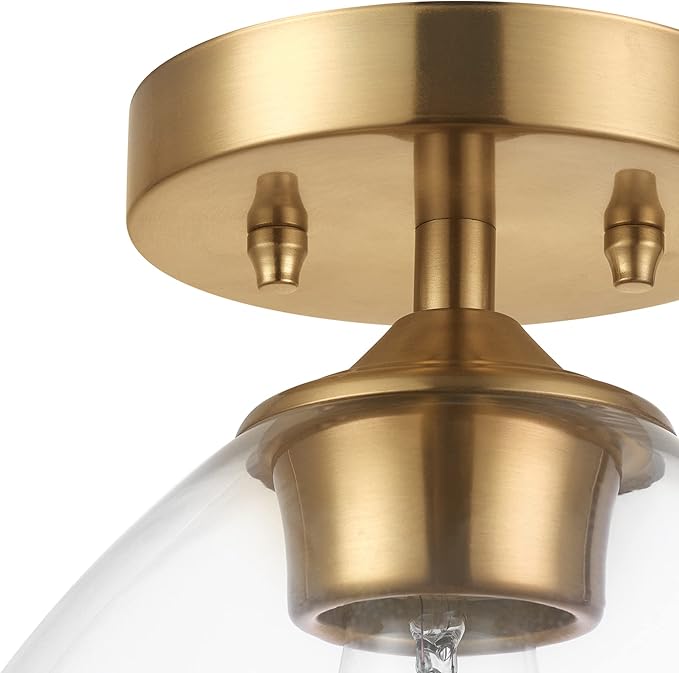 Globe Electric Harrow 1-Light Semi-Flush Mount Ceiling Lighting, Matte Brass, Clear Glass Shade