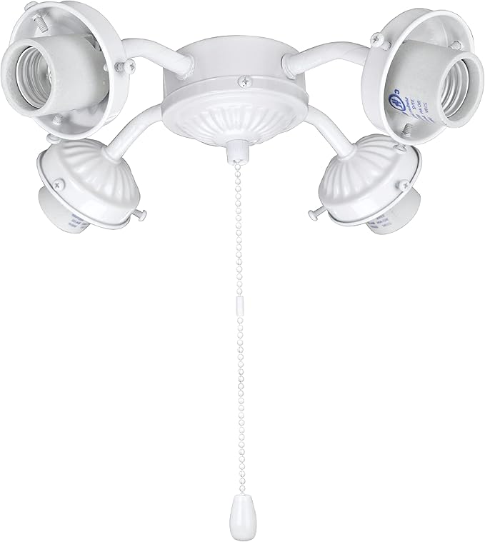 Aspen Creative 22003-21, Four-Light Ceiling Fan Fitter Light Kit with Pull Chain, Painted White