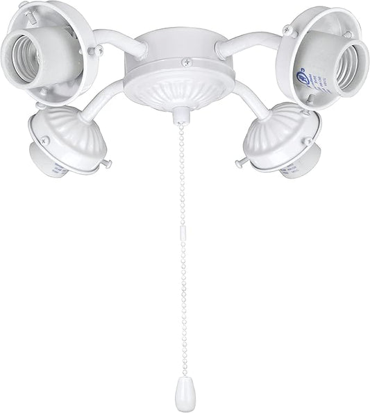 Aspen Creative 22003-21, Four-Light Ceiling Fan Fitter Light Kit with Pull Chain, Painted White