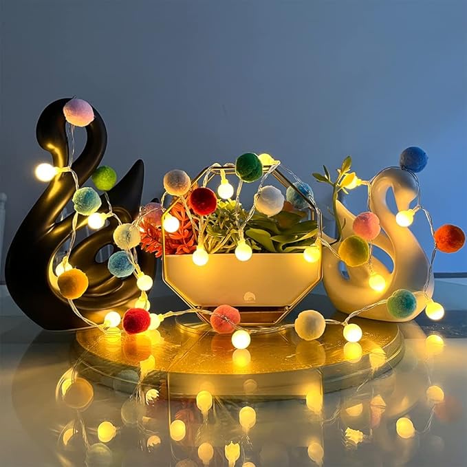 ChiRee Indoor Pom Poms Fairy Lights - 6.56 Feet, 20 LED, Battery Operated, Warm White Globe Lights for Home, Bedroom, Kids Playhouse, Holiday, Christmas