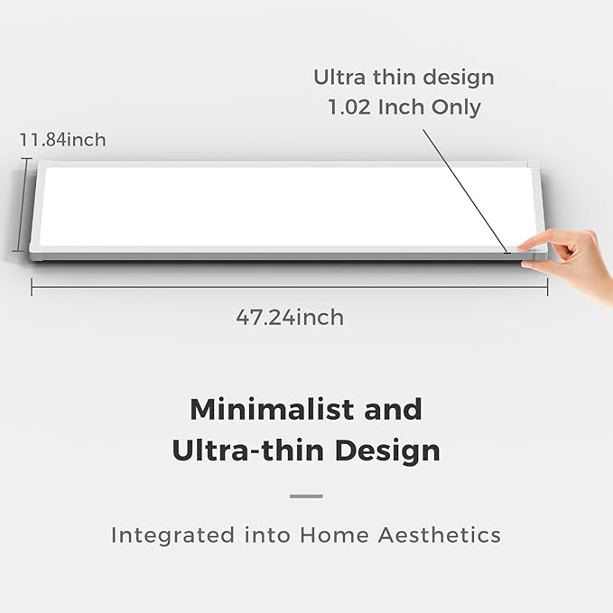 AIKVSXER 4 Pack 1x4 FT LED Flat Panel Light Surface Mount, with Wireless Switch & App Control, Night Mode, 50W 5500LM, 3000K/4000K/6500K, Ultra-Thin LED Light for Office Home,120-277V - White