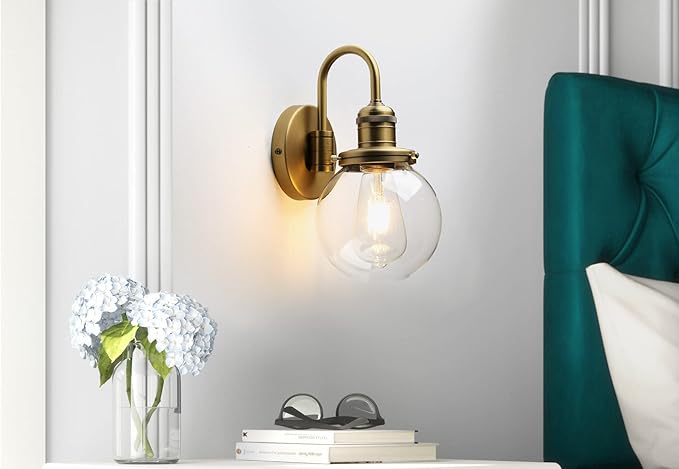 Industrial Vintage U-Shaped Wall Sconce 1-Light with 5.9” Round Clear Glass Globe Shade Indoor Wall Mounted Lamp Fixture