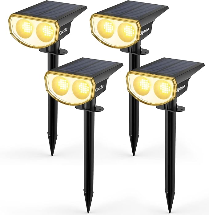 Kyosho Solar Outdoor Lights Waterproof IP67, 38 LEDs Solar Spot Lights Outdoor, 2-in-1 Landscape Spotlight with 3 Modes for Lawn, Pathway, Yard, Pool, 4 Pack