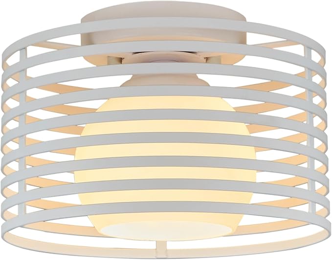 Modern Industrial Semi Flush Mount Ceiling Light, 1-Light White Farmhouse Ceiling Light Fixture with Glass Shade, Hallway Lighting Fixture for Kitchen, Bedroom, Bathroom, Foyer, Laundry room 9.0in
