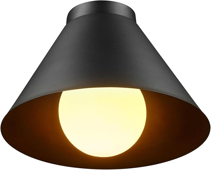 GLOBE Electric 60000163 1-Light Outdoor Flush Mount, Painted Black Sand Texture, Frosted Opal Glass Inner Shade