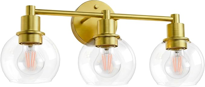 Espird 3 Light Bathroom Light Fixtures, Brushed Brass Bathroom Vanity Lights, Modern Vanity Lights 3-Light Globe Bathroom Vanity Lighting Fixture Over Mirror