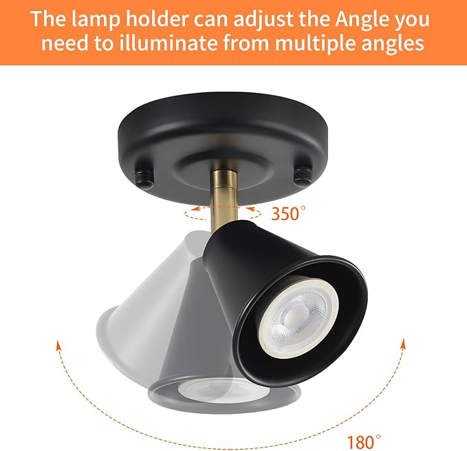 SEEBLEN Modern Flush Mount Ceiling Spot Light, Adjustable Directional Head, Black Spot Lights Indoor, Ceiling/Wall Mounted Single Track Light for Living Room, Corridor, Stairs.（2 Pack ）