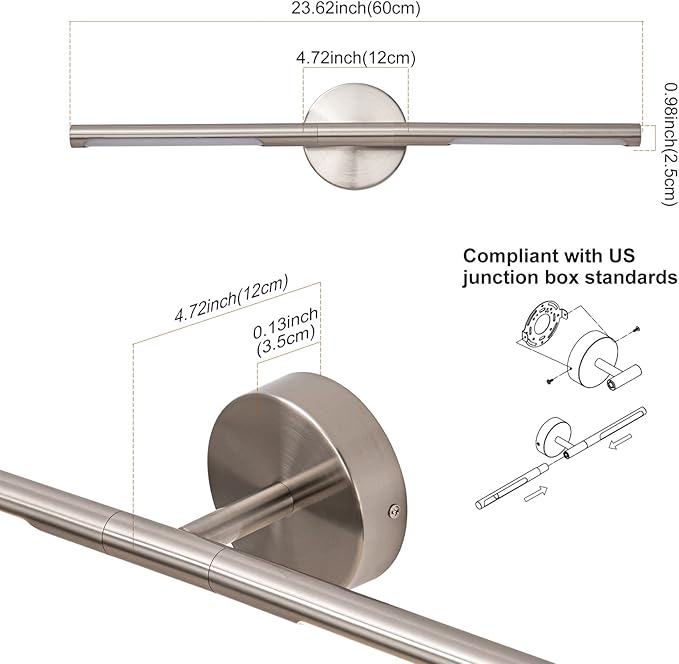 Brushed Nickel Bathroom Light Fixtures Over Mirror 24 Inch, 18W 360° Rotatable Dimmable 4000K LED Vanity Light Bar, Modern Vanity Lights Above Mirror, Led Bathroom Lighting