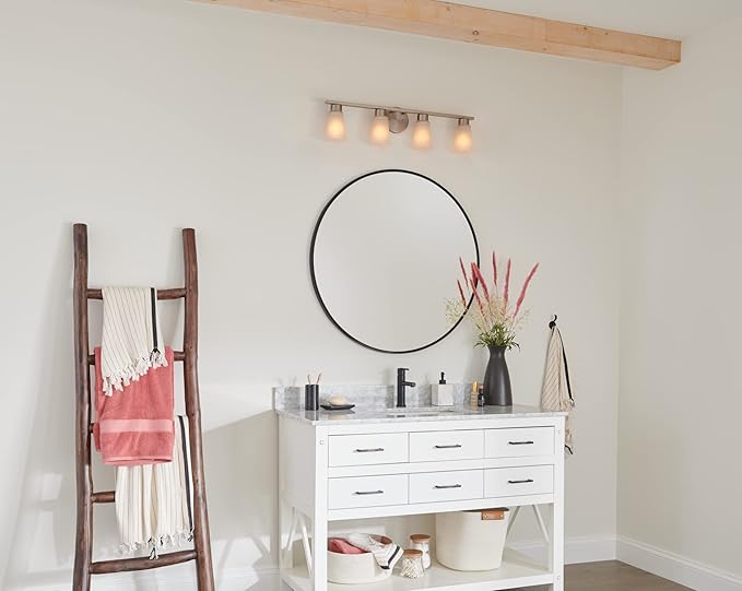 Kichler Stamos 3-Light Bathroom Vanity Light Fixture with Satin Etched Glass Shades, 22 in Modern Wall Mount Light in Brushed Nickel for over Mirror (22 in x 5 in x 8 in), 55121NI