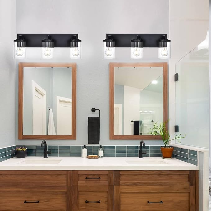 BONLICHT Modern 3-Light Vanity Light Fixture Black Bathroom Wall Light Over Mirror with Clear Glass Shade, Rustic Vintage Wall Sconce Lighting Farmhouse Wall Mounted Lamp for Powder Room Hallway