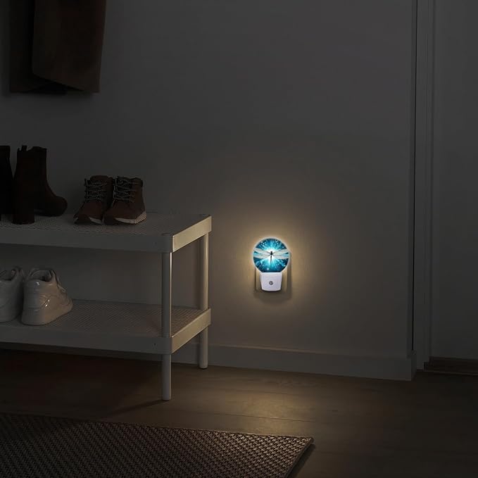 Round LED Night Lights Lamp with Dusk to Dawn Sensor, Dragonfly Shiny Abstract Night Light Plug Into Wall for Kids Room, Bedroom, Bathroom, Kitchen, Hallway