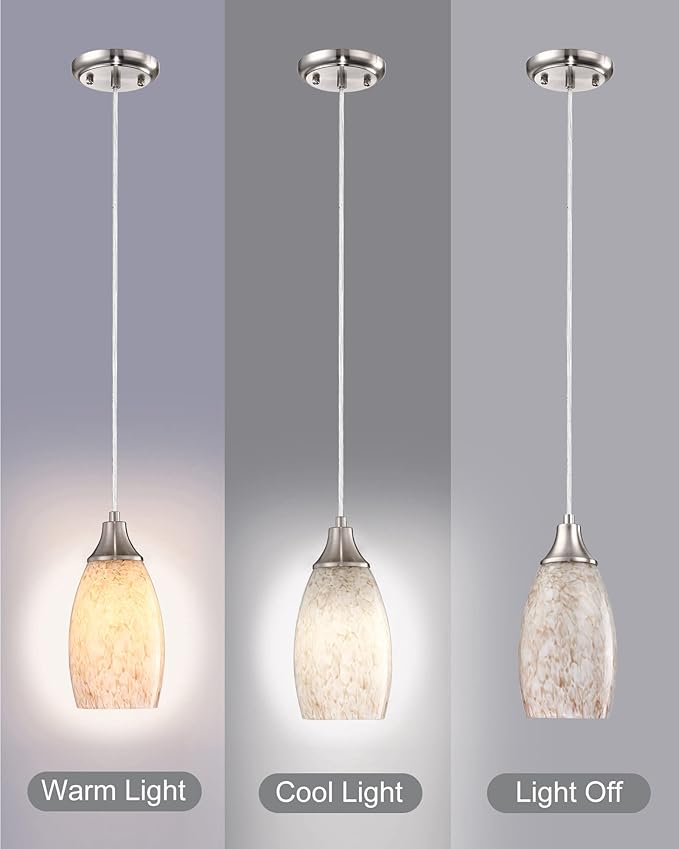 karyfine Milk Mini Glass Pendant Lights,Blown Art Glass Pendant Hanging Light Fixtures Kitchen Island Pendant Lamp Shade with Brushed Nickel Finish for Bar Counter,Hallway,Dining Room-3Pack