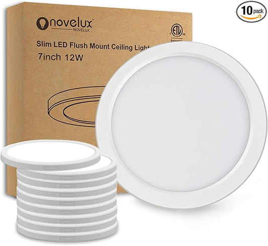 ETL Certified 7 inch Ceiling Light Flush Mount, Ultra Slim 0.63" Thick Round Flat LED Ceiling Lamp Dimmable 5000K Ceiling Light Fixtures for Bathroom, Kitchen, Basement, Hallway 10 Pack White