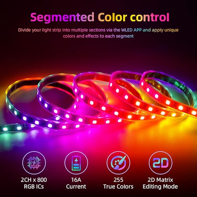 ESP32 WLED LED Strip Controller with 16A Fuse Dynamic RGB IC DIY Port WiFi App Control Easy Wiring Terminal for WS2811 WS2812B SK6812 SM16703P Programmable FCOB Addressable Strip Light
