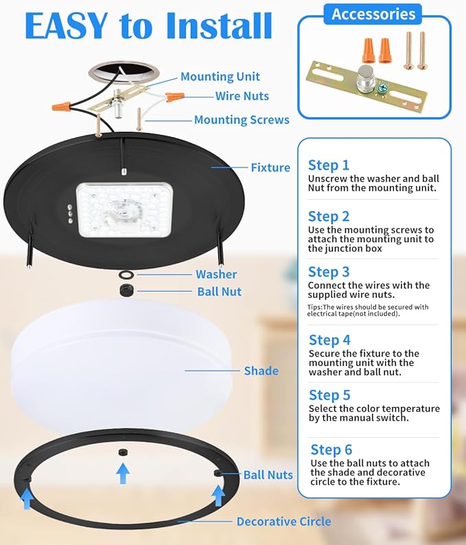 Black Flush Mount Ceiling Light, 13 Inch LED Ceiling Light Fixture with 5CCT(2700K/3000K/3500K/4000K/5000K Adjustable), 23W Saturn Flush Mount Ceiling Lighting for Kitchen Hallway Stairwell