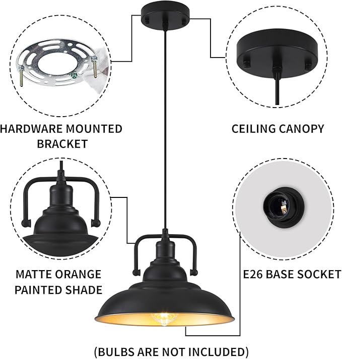 Black and Gold Pendant Light 12.5 inches 3 Packs, Farmhouse Pendant Light, Island Pendant Lights, Kitchen Island Pendant Lights, Pendant Lights Kitchen Island for Bedroom, Kitchen, Island