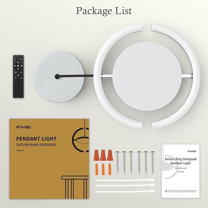 FIMEI LED Saturn Pendant Lights, 3000-6000K Dimmable Adjustable Hanging Chandelier Saturn Ring Design for Dining Room Kitchen Island Entryway Bedroom Foyer Black (Gray, 1)