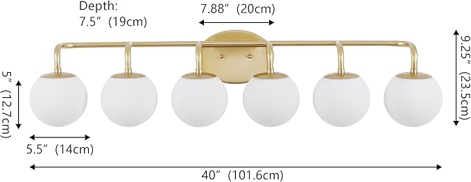 JONATHAN Y 40" Gold Painting Modern Globe Wall Sconce Vanity Light for Bathroom, White Frosted Glass Shade, Midcentury Parisian Bistro Wall Lamp, LED Bulb Included (JYL3560A)