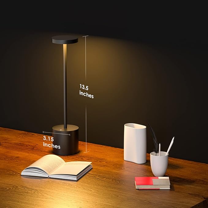 Cordless Rechargeable Battery Operated Dining Table Lamp 6000 mAh LED Desk Lamps 13.5 inches 3-Level Light Color Adjustable Dimmable Brightness for Reading/Restaurant/Study, Pack of 2