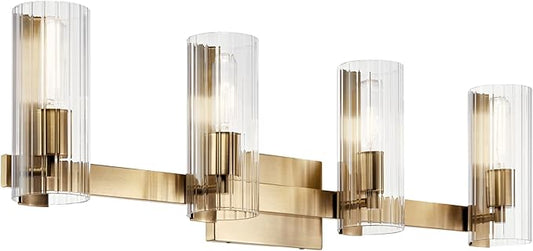 Kichler Jemsa 32" 4-Light Modern Bathroom Vanity Light Fixture with Clear Fluted Glass in Champagne Bronze for Bathroom Lighting Over Mirror (9.75" H x 32" W), 55169CPZ