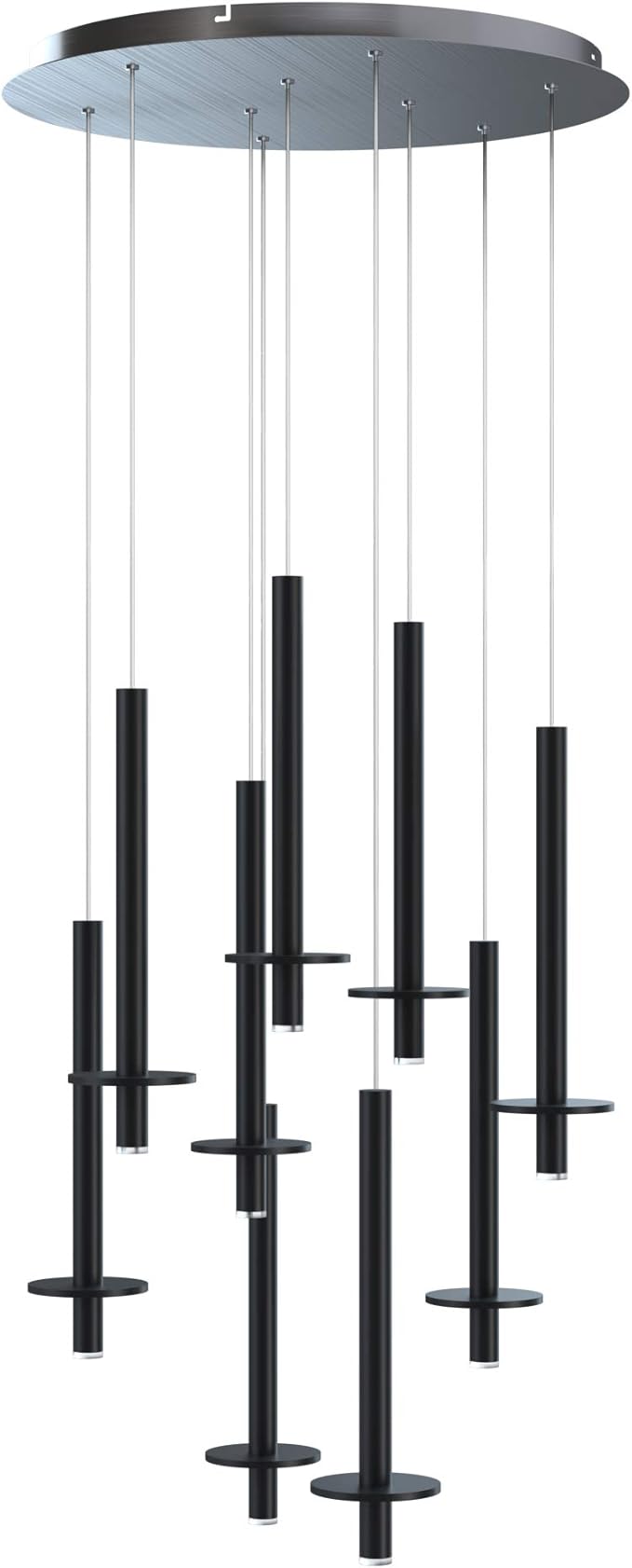 Draco 9 Pendant Lighting Black – LED Hanging Light Fixture for Kitchen Island, Bar, Foyer – Equilateral Cluster of Mini Metal Rod Pipe Tube Cylinders – Dimmable, Adjustable Wire, Lamp Bulb Included