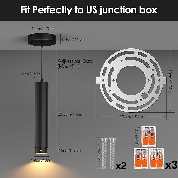 Remote Control LED Pendant Lights with Adjustable Cord, Dimmable Hanging Pendant Lighting Fixtures for Kitchen Island Over Table, Zoomable 2700K-6000K, CRI97+ 10W 1000LM, Black (3 Pack)