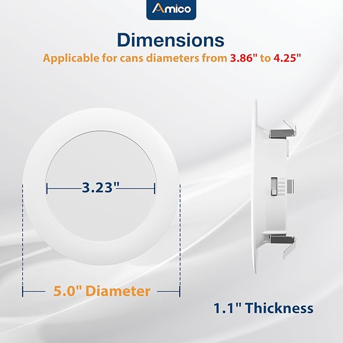 Amico Recessed Lighting 4 Inch, 12 Pack 5CCT Flat LED Can Lights, 2700K/3000K/4000K/5000K/6000K Selectable, 7W=60W, 700LM Brightness, Retrofit Installation - ETL & FCC, White