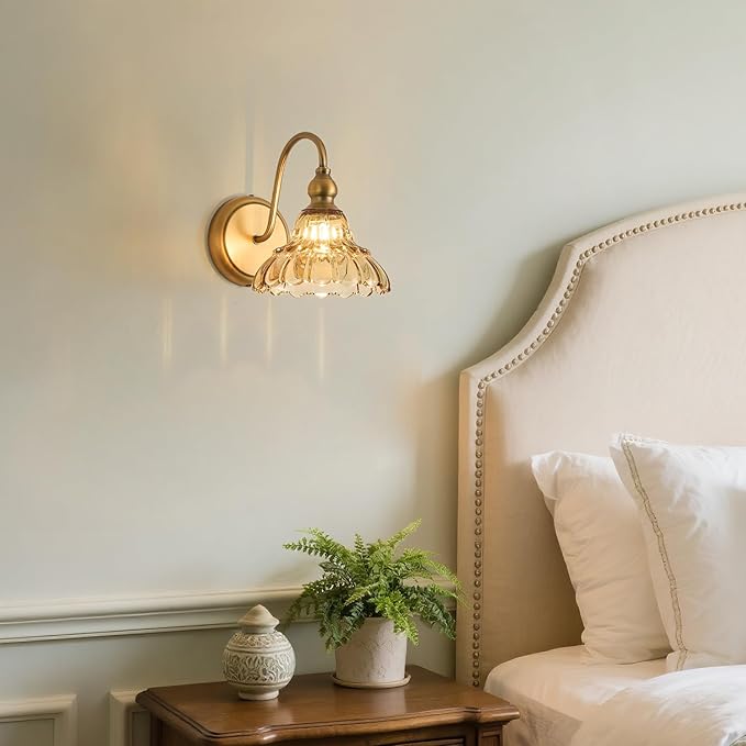 Vintage Amber Bedroom Wall Sconces 1-Light Hardwired Wall Mount Wall Light Fixtures for Bathroom Hallway Kitchen Dress Room