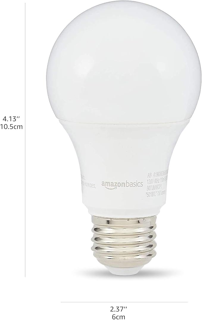 Amazon Basics A19 LED Light Bulbs, 60W Equivalent, Warm White 3000K, Non-Dimmable, Energy Efficient 9W, 10,000 Hour Lifetime, 24-Pack