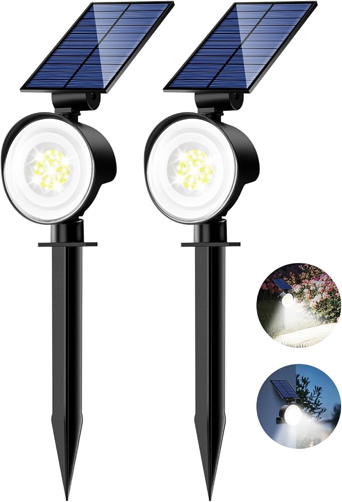 nipify 2 Pack Solar Spot Lights Outdoor Waterproof with 3 Modes, Solar Spotlight Light for Outside Yard Landscape Lighting Pathway Lights Wall, Cool White