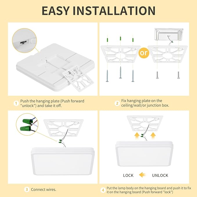 6PK 12 Inch LED Flush Mount Ceiling Light with Side Light, 40W, 2520LM, 3000K/4000K/6000K CCT Selectable, White Square LED Ceiling Light for Hallway, Kitchen, Bedroom, Laundry Room