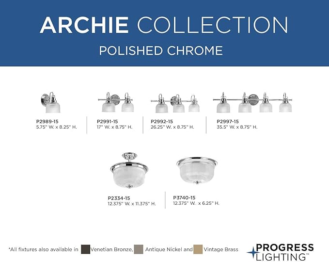 Progress Lighting Archie Collection 3-Light Clear Double Prismatic Glass Coastal Bath Vanity Light Polished Chrome