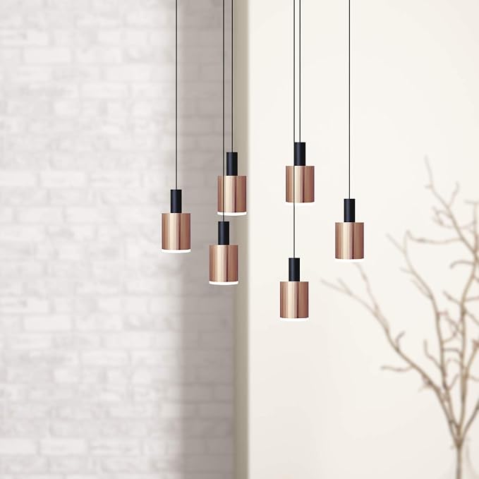 Virgo 6 Mini Pendant Lighting Black-Copper - LED Hanging Light Fixture for Kitchen Island, Bar, Foyer - Cluster Pendants - Dimmable, Adjustable Wire, Lamp Bulb Included