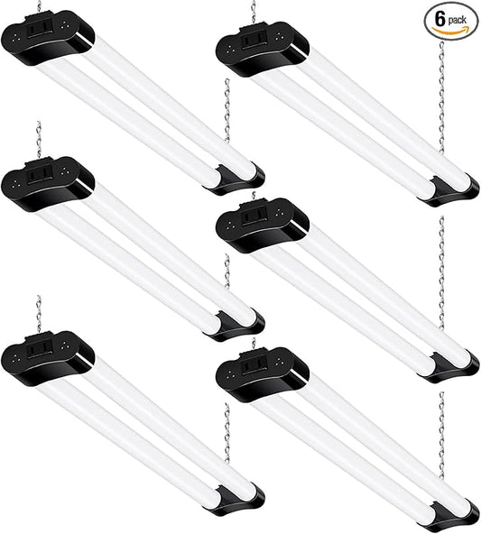 hykolity 6 Pack LED Shop Light, 2FT 22W [200W Equivalent], 2400lm, 5000K Daylight, with Plug,Linkable Led Garage Ceiling Lights, Workshop,Hanging or Surface Mount, Black