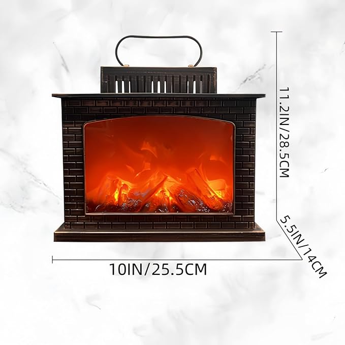 Simulated LED Fireplace Lantern USB & Battery Powered Flameless Light with Emulation Flame Table Decorative Lamp Copper Fireplace Ornament for Cozy Home Decor Free Standing Electric Log Burner
