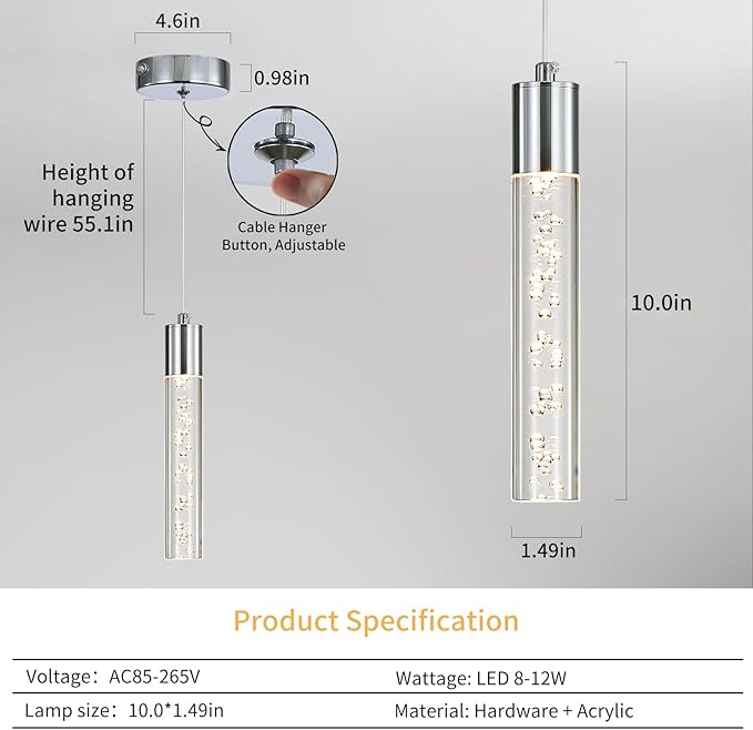 3 Pack Modern LED Pendant Light, Chrome Bubble Hanging Ceiling Lamp Fixture, 3 Color 2700K/4500K/6500K, Small Kitchen Island Chandelier Over Table for Dining Room, Living Room, Bedroom, Bar, Cafe