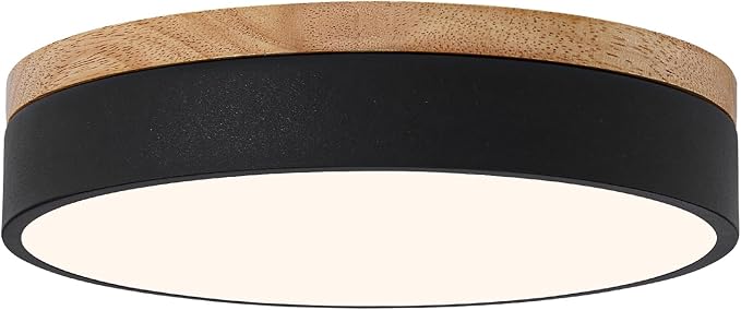 Led Flush Mount Ceiling Light: 11.8" Dimmable 5CCT Overhead Ceiling Lighting Fixture - Morden Black Round Close to Ceil Lights - Flat Wood Minimalist Light Fixtures for Living Room Laundry Bedroom