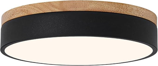 Led Flush Mount Ceiling Light: 11.8" Dimmable 5CCT Overhead Ceiling Lighting Fixture - Morden Black Round Close to Ceil Lights - Flat Wood Minimalist Light Fixtures for Living Room Laundry Bedroom